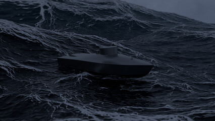 Ukrainian combat naval drone, modern unmanned watercraft floating in the sea