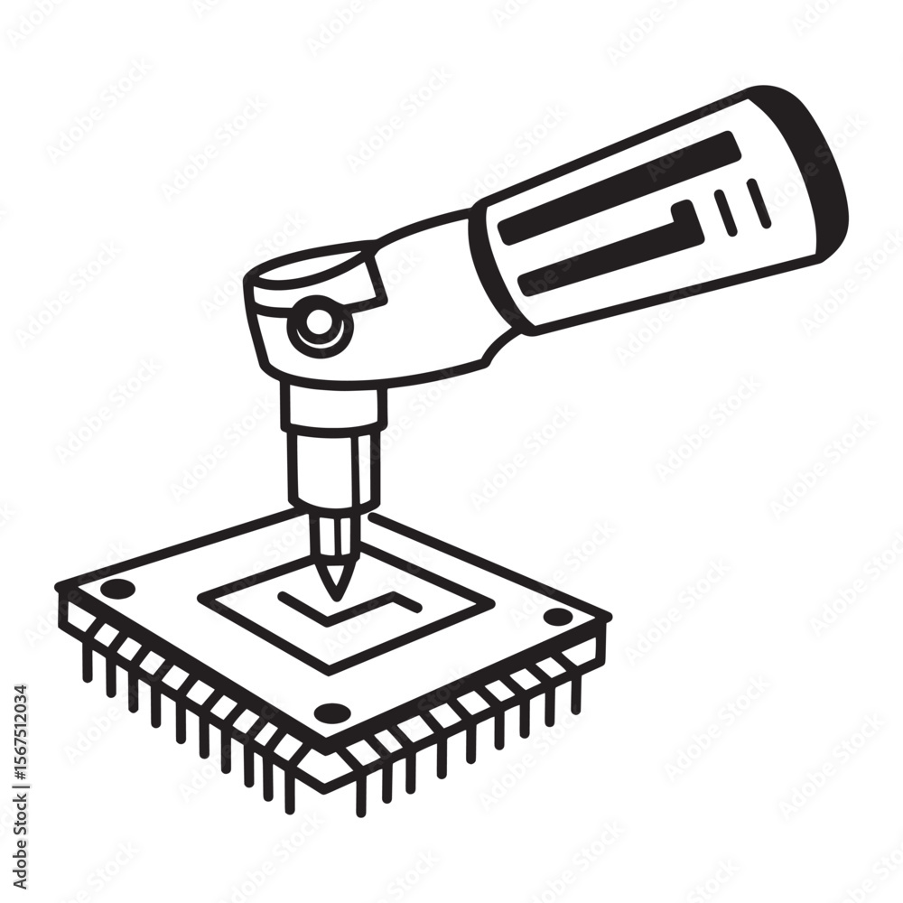 Aufkleber robotic arm assembling circuit board component in electronics manufacturing process