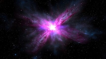 A vibrant nebula with a bright core and swirling arms fills the vast expanse of space.