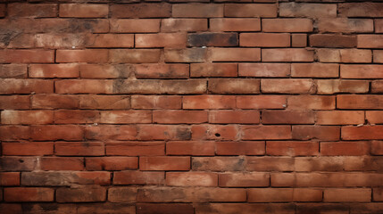Fototapeta premium Brick wall texture: A weathered red brick wall showcases a striking textured surface, with an array of aged bricks, and a play of light and shadow