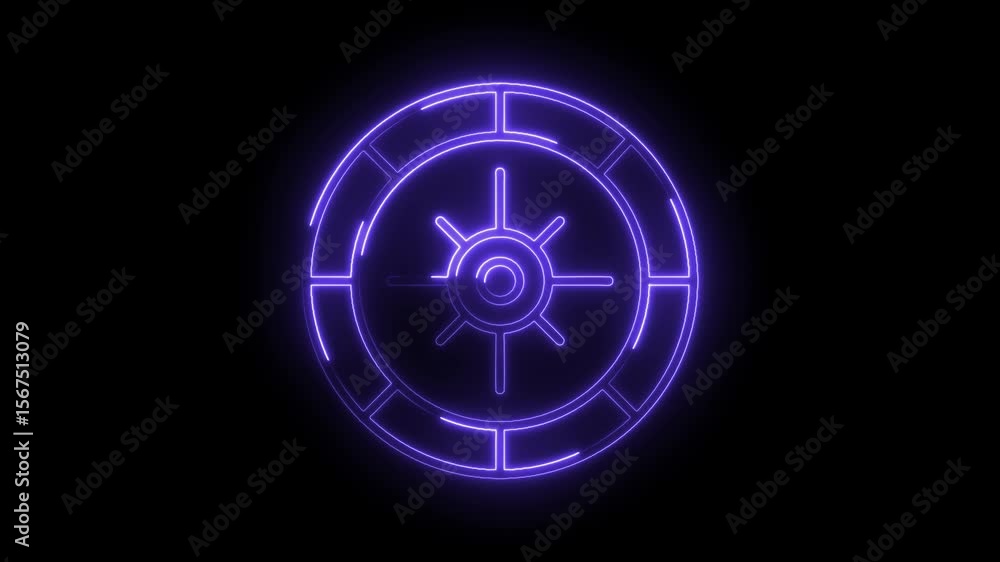 Poster neon light security vault door animation loop on black background modern futuristic