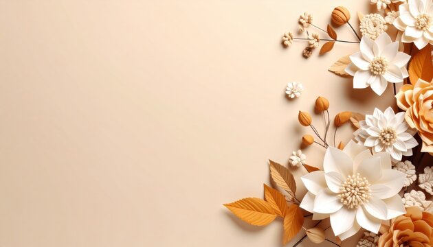 Elegant floral arrangement display studio setting paper art soft colors close-up view aesthetic design inspiration