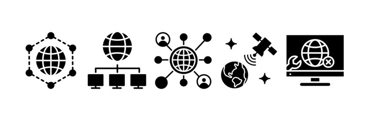 Global Technology Icon Set Multiple Style Collection, Containing design Network Troubleshooting, Space Communication, Social Network, Network Technology, Distribution Network