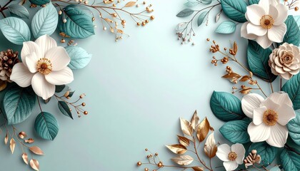 Floral arrangement with leaves and gold accents nature high-quality image soft background aesthetic design concept