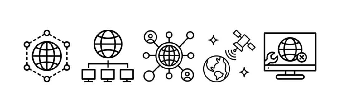 Global Technology Icon Set Multiple Style Collection, Containing design Network Troubleshooting, Space Communication, Social Network, Network Technology, Distribution Network
