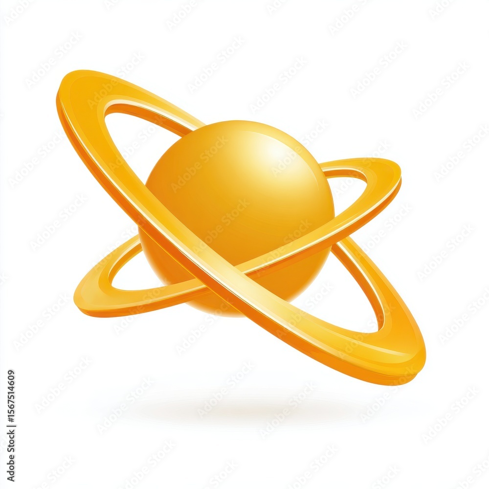 Poster golden sphere with orbiting rings abstract 3d render