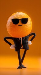 A Cool Orange in Black Suit and Sunglasses