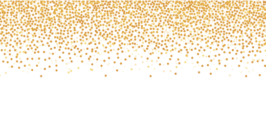 Horizontal gold glitter festive confetti isolated on transparent background. Golden glitter falling dust particles. Luxury confetti dots rain.Sparkling party border. Holiday decoration design element