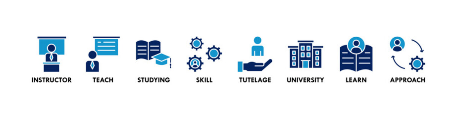 Tutoring banner web icon vector illustration concept with icon of instructor, teach, studying, skill, tutelage, university, learn and approach