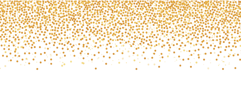 Horizontal gold glitter festive confetti isolated on transparent background. Golden glitter falling dust particles. Luxury confetti dots rain.Sparkling party border. Holiday decoration design element