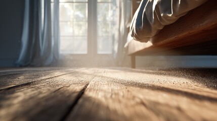 Sunlight Dusting Wooden Floor in Bedroom