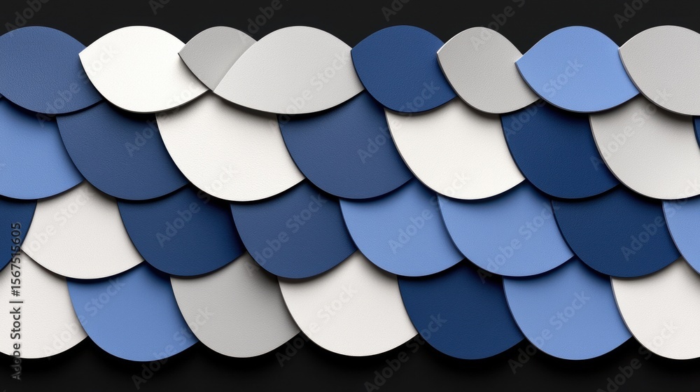 Poster a geometric pattern of overlapping circles in various shades of blue and gray.