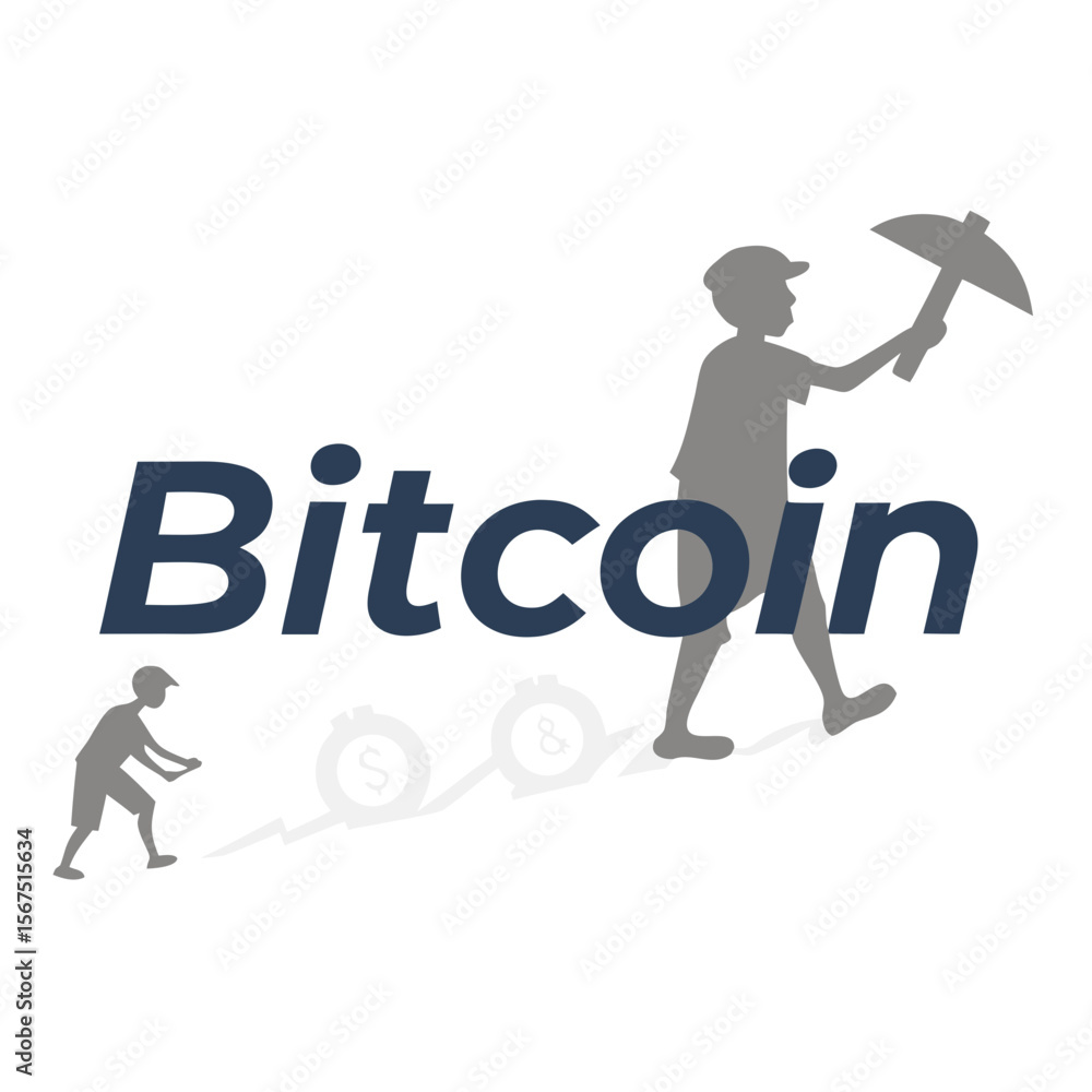 Poster bitcoin mining concept with figures and currency symbols cryptocurrency digital currency