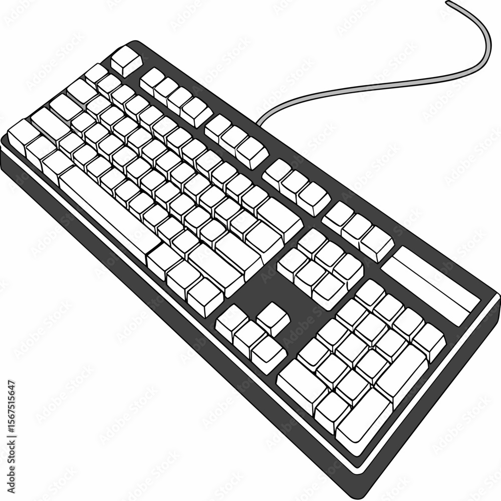 Poster black and white computer keyboard with grey cable input device technology