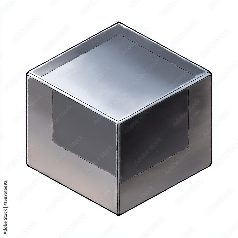 Poster grayscale illustration of translucent cube with darker inner section