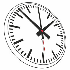 Black and white clock face with red second hand time analog