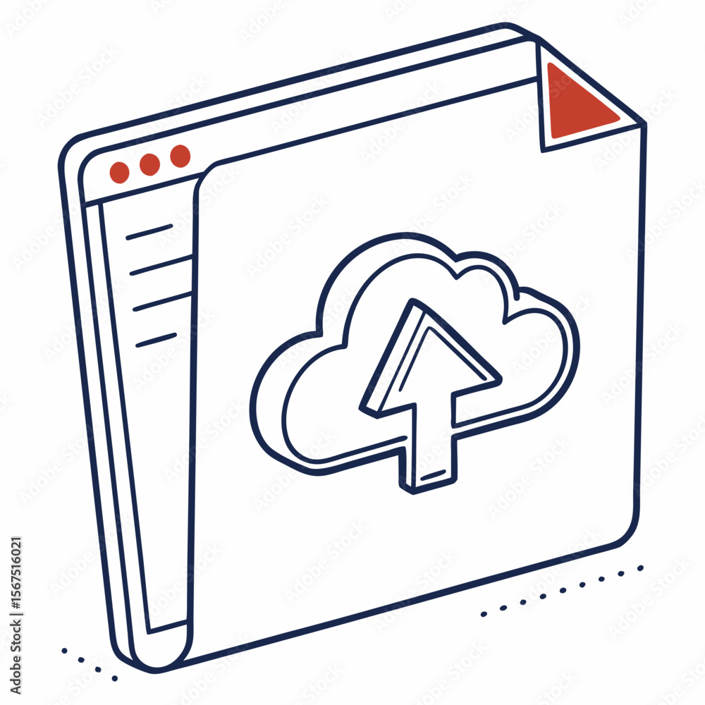 Poster blue and red cloud upload on white background arrow data