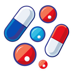 Blue and red capsules and pills medicine health