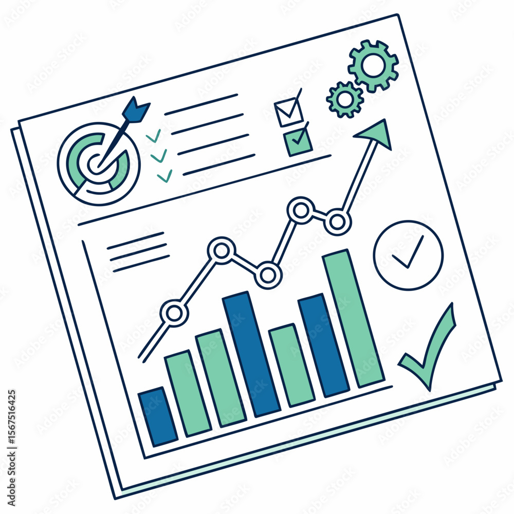 Aufkleber business growth chart analysis with target and checkmarks vector