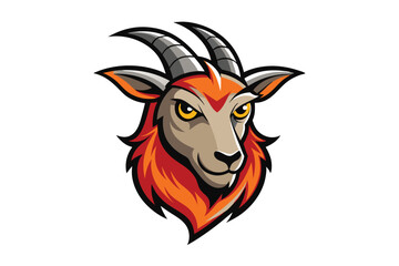 Detailed goat mascot showcases orange fur and curled horns on a white background