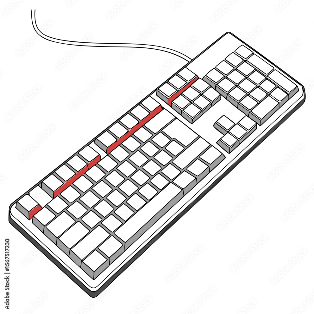 Fototapete computer keyboard with red highlighted keys technology input device