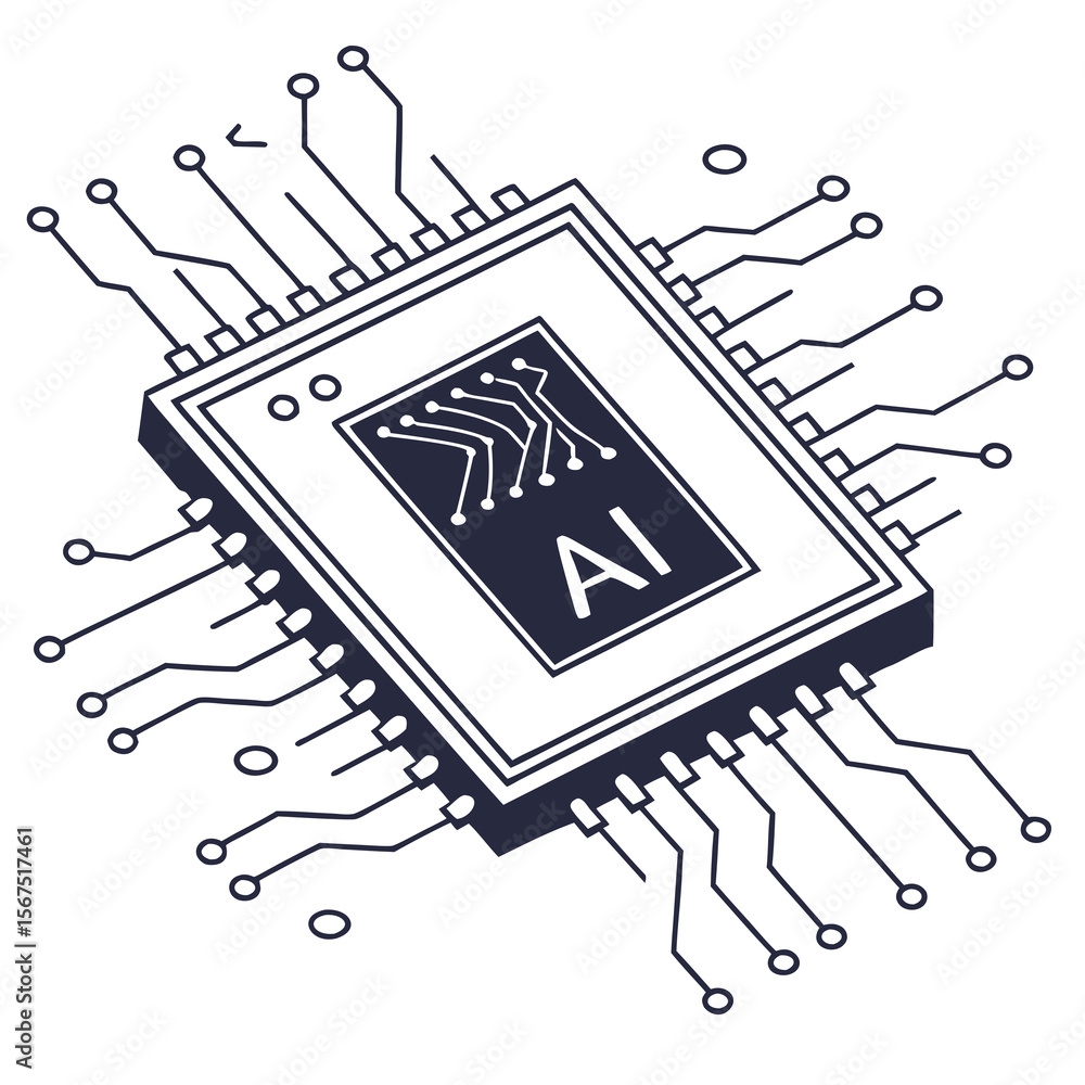 Aufkleber dark blue artificial intelligence chip with circuit board connections microchip processor