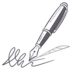 Elegant fountain pen writing on white background paper signature