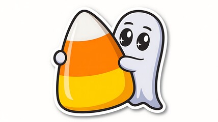 Cute Ghost Hugging Candy Corn: Halloween Clipart, Spooky Season Design Element, Autumn Treat Illustration, Festive Graphic, October Decoration Halloween Concept