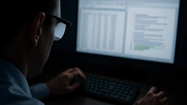 Professional working on computer from over shoulder perspective