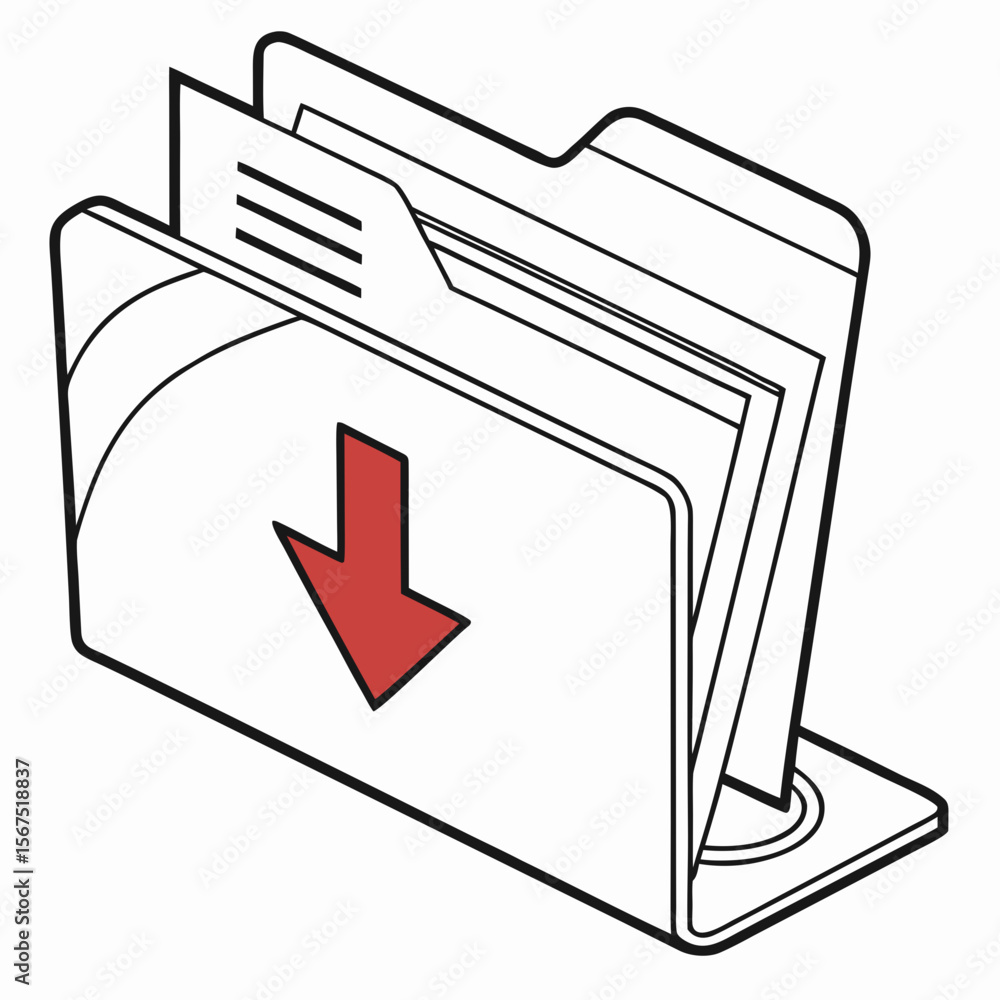 Poster folder with documents and red arrow paper file