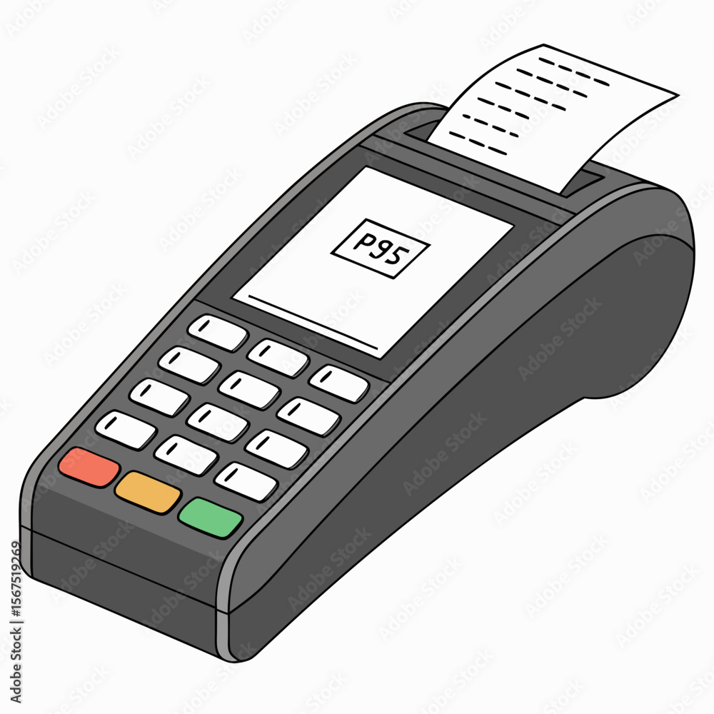Poster gray payment terminal with receipt and keypad credit card machine pos system
