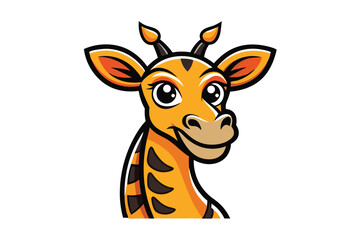 Smiling giraffe cartoon mascot presents a friendly face with endearing eyes on a white background
