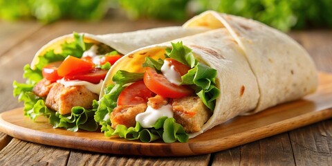 Juicy chicken breast wrapped in crispy tortilla with fresh lettuce