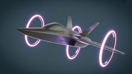 Aerospace Marvel: A cutting-edge fighter jet cuts through the air, encircled by dynamic, glowing energy rings, showcasing speed, technology, and innovation.