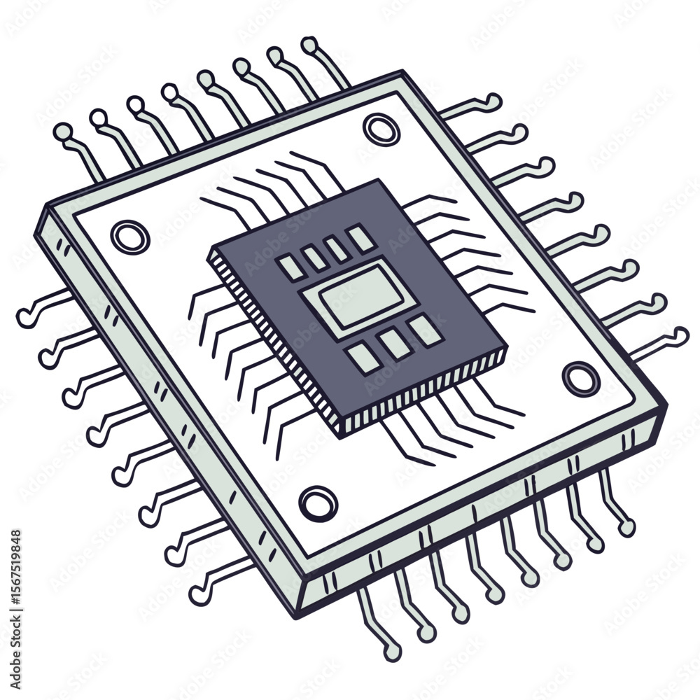 Poster integrated circuit chip with multiple pins and central processor computer chip microchip