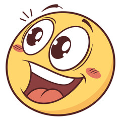 Joyful yellow emoji face with big eyes and open mouth happy
