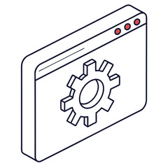 Isometric window with gear and red dots cogwheel settings