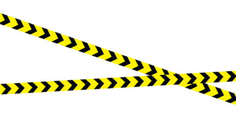Caution tapes. Yellow warning danger tapes. Do not cross ribbons. Realistic tapes for police, Restricted area, under construction, crime scene. overlapping diagonally ribbon on white background eps 10