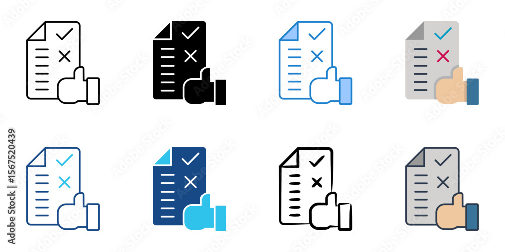 Poster approval icon set multiple style collection