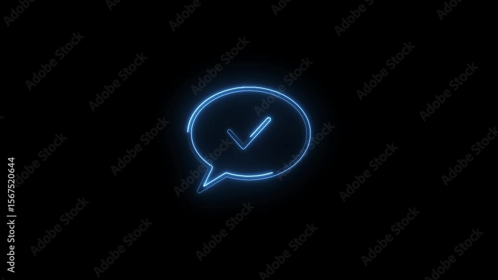 Poster glowing blue speech bubble with checkmark confirmation approval communication concept animated video