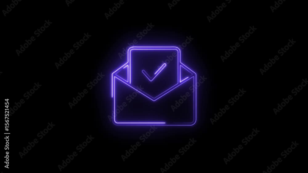 Aufkleber glowing neon email icon animation loop over black background concept of successful message delivery