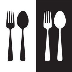  Silverware solid monochrome icon set. Fork, Spoon and Knife icons vector illustration on white background