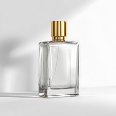Elegant Glass Perfume Bottle Mockup Gold Cap, Minimalist Style, Clean Background.