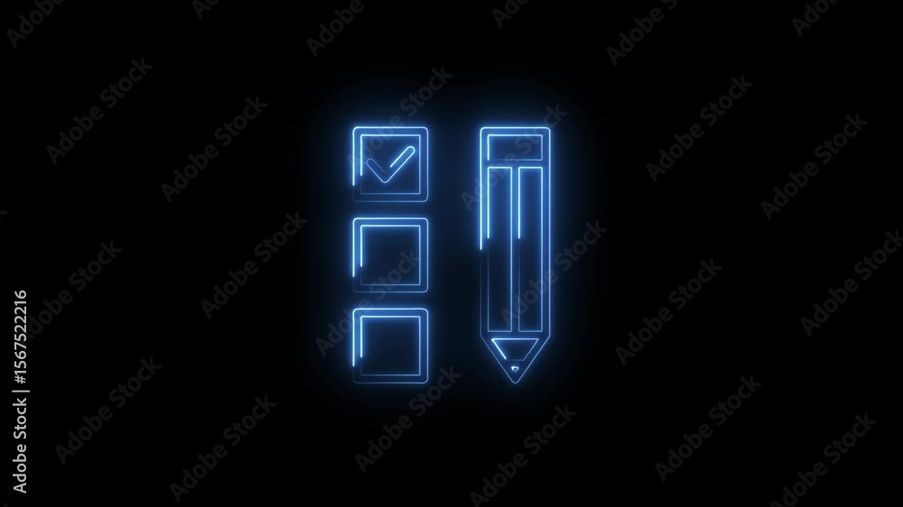 Poster neon checklist with pencil animation on black background task management and productivity