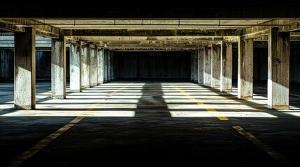 Sunlit parking garage interior