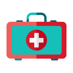 Obraz premium Red and teal first aid kit with white cross medical kit emergency kit