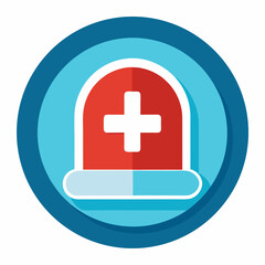 Obraz premium Red cross medical symbol inside blue circle white