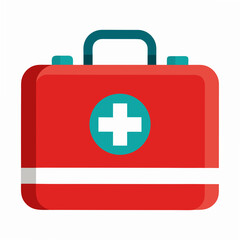 Obraz premium Red medical kit with white cross symbol first aid emergency