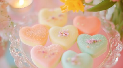 Colorful Heart-Shaped Candy on a Decorative Glass Plate