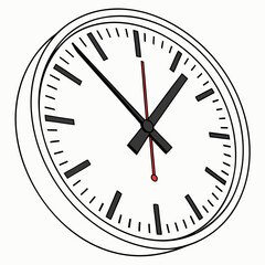 Round white clock with black hands and red second hand time timepiece